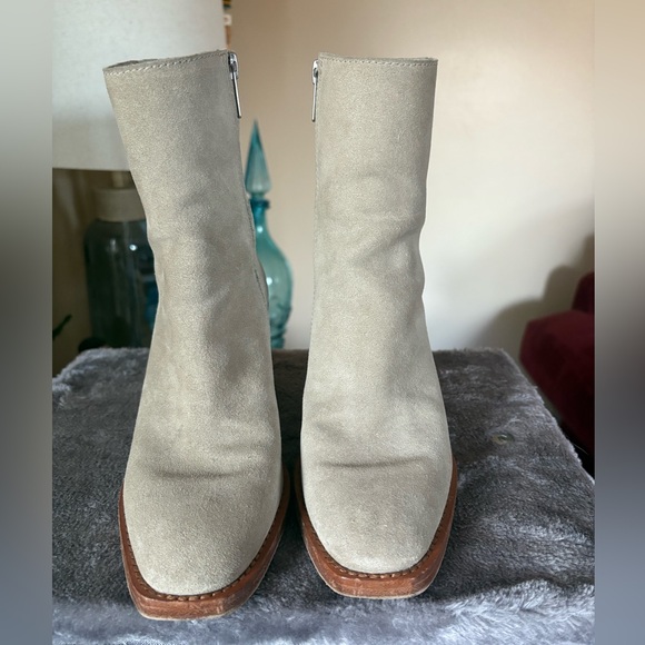 FRYE Pia Sedona Suede block inlay wood heel Boots Size 6 RARE - Picture 7 of 15